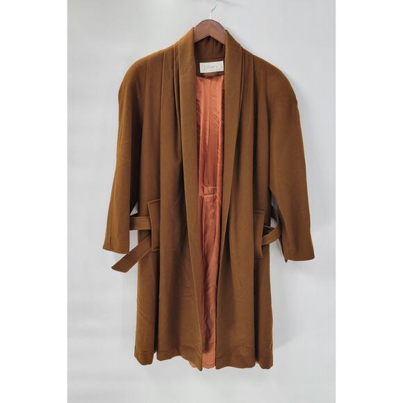 Vintage J. Hilary Wool Coat Womens 4 Belted Camel Brown Long Trench Made in USA - Picture 12 of 16